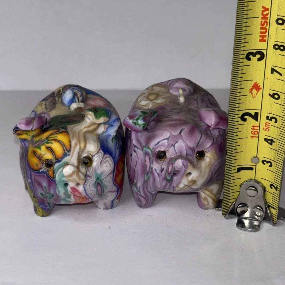Vintage Marbled Pig Candles - Set of 2 - Retro Figural Wax Decor - Unburnt